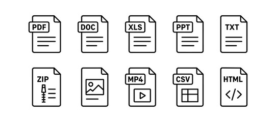 File type icons including PDF, DOC, XLS, and media formats