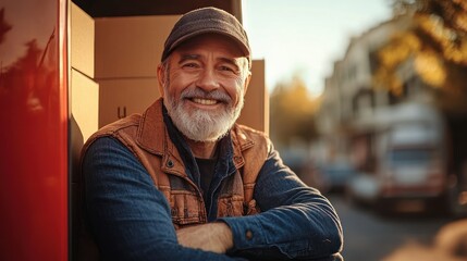 Smiling senior moving truck driver