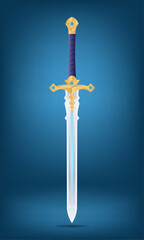 detailed vector illustration of a decorative sword featuring a gold hilt adorned with gemstones and a sleek blade against a gradient background, perfect for fantasy themes