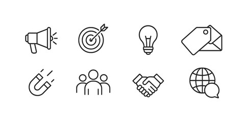 Fototapeta premium Marketing icons: target, lightbulb, envelope and magnet