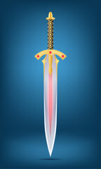 detailed vector illustration of a decorative sword featuring a gold hilt adorned with gemstones and a sleek blade against a gradient background, perfect for fantasy themes