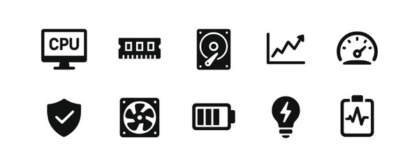 Hardware status icons: CPU, battery and storage