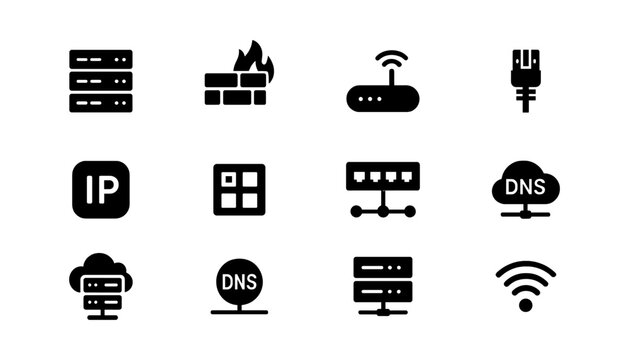 Flat icons for router, wifi, server and IP address