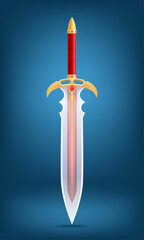 detailed vector illustration of a decorative sword featuring a gold hilt adorned with gemstones and a sleek blade against a gradient background, perfect for fantasy themes