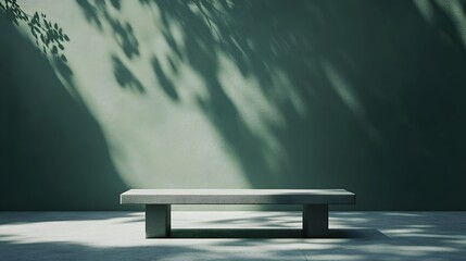 Minimalist Green Wall Concrete Bench Shadow Sunlight