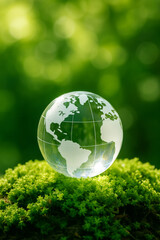 Glazen bol op gras met natuurreflectie