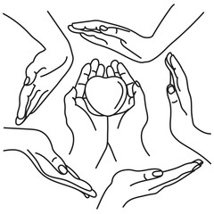 Hands line drawing love care support