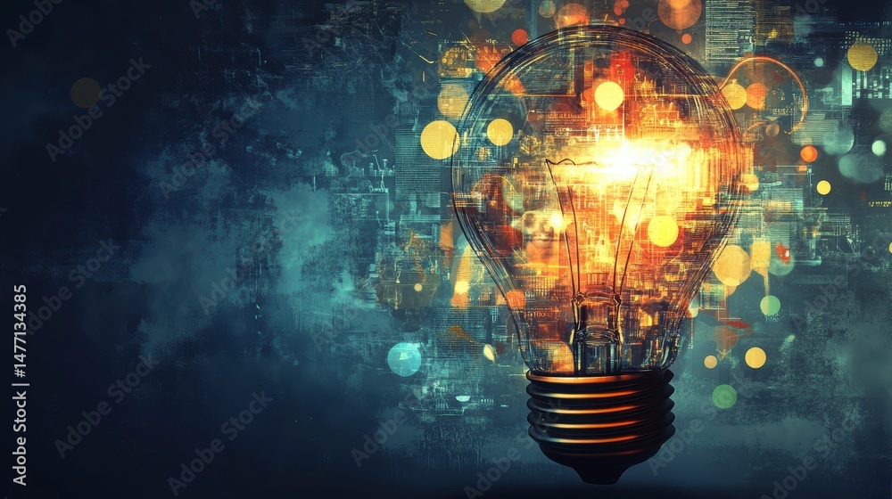 Aufkleber glowing lightbulb filled with data and charts, symbolizes innovation and ideas.