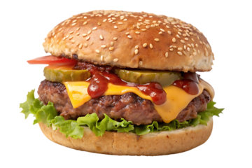 A close up view of a delicious looking hamburger