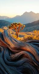 Desert Sunset with Joshua Tree, and Wood.