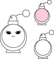 Perfume bottles isolated. Vector graphic line illustration. Black and white kawaii icon. illustration for package, vacation design, fabric and textile.