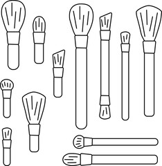 Makeup brush isolated. Vector graphic line illustration. Black and white kawaii icon. Perfect for cards, decorations, stickers, logo, menu, various designs.