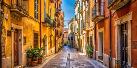 Fototapeta premium Narrow Alley in Cagliari Sardinia Italy, sunny Mediterranean day, old town architecture