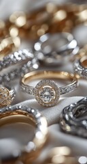 Diamond Rings with Gold, Jewelry, and Closeup.