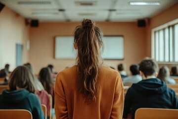 Obraz premium person standing up in a classroom, admitting to a mistake, showing maturity and responsibility