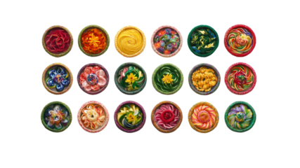 Vibrant Floral Arrangements in Circular Frames A Collection of Colorful Textile Art