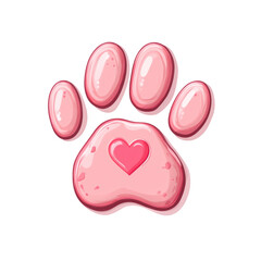 Pink paw print with heart in center, minimalist design with soft shading and cute, loving expression on transparency background