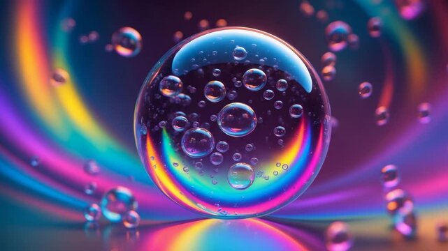 Colorful abstract orb with floating bubbles.