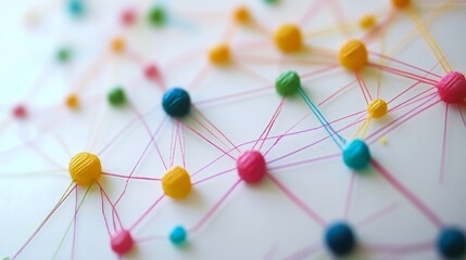 Interactive data flow graph with colorful nodes and connecting lines on a white background, giving a sense of complex relationships