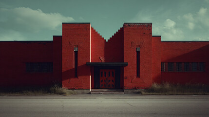 Fototapeta premium Vintage school with sculpted walls and geometric design elements.