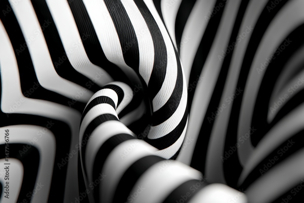 Aufkleber Striking patterns form dynamic shapes in swirling black and white fabric close-up
