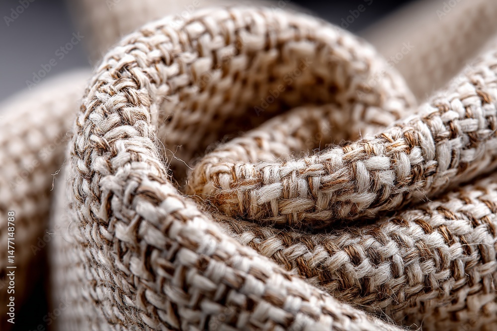 Poster close-up view of intricately woven fabric showcasing texture and craftsmanship in natural tones