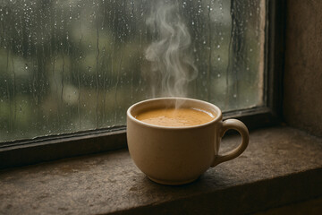 Warm Coffee by the Window on a Rainy Day