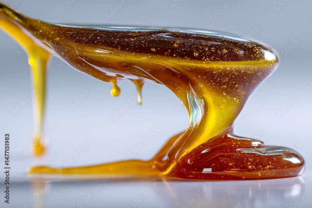 Aufkleber Golden syrup trickles down in a captivating display of texture and color on a smooth surface