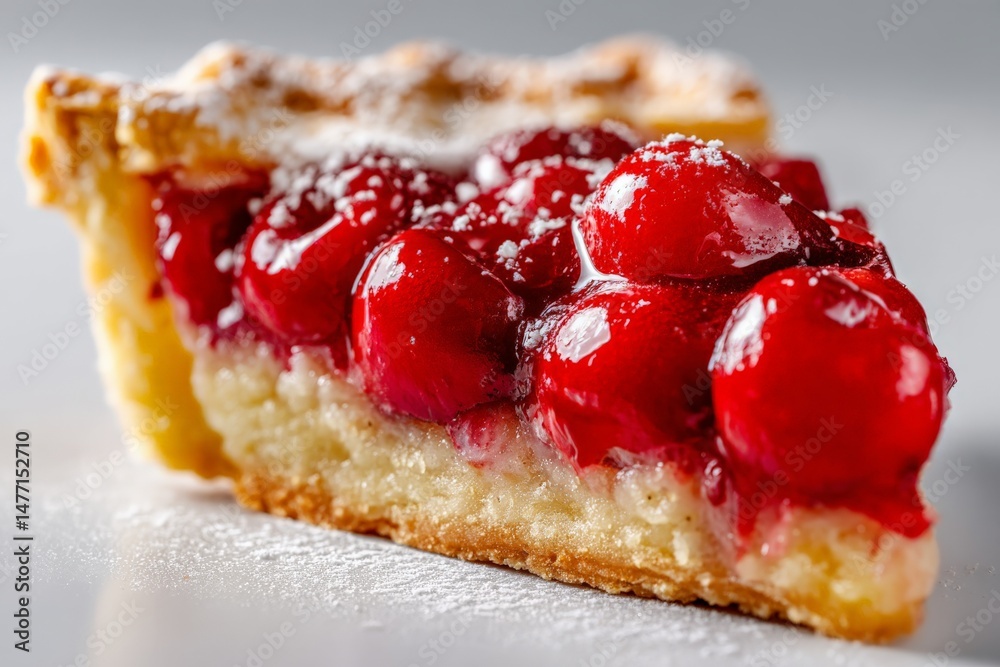 Aufkleber slice of cherry pie with glossy filling and crust on a clean surface