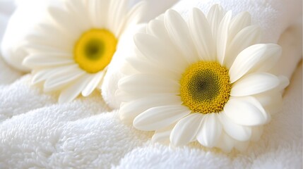 Spa Relaxation White Daisies on Soft Towels