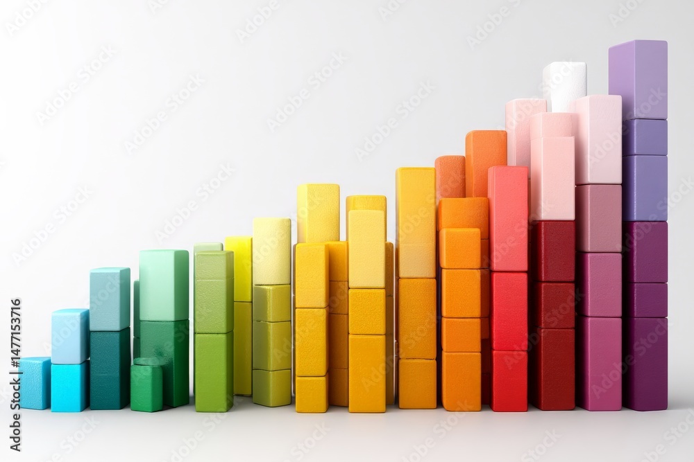 Poster Colorful blocks arranged in a gradient pattern create a vibrant visual display of ascending heights