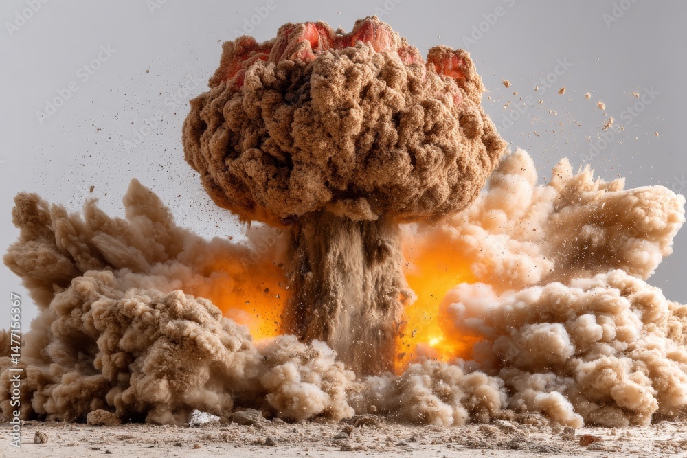 Poster explosion generates massive cloud of smoke and debris at desert site during day
