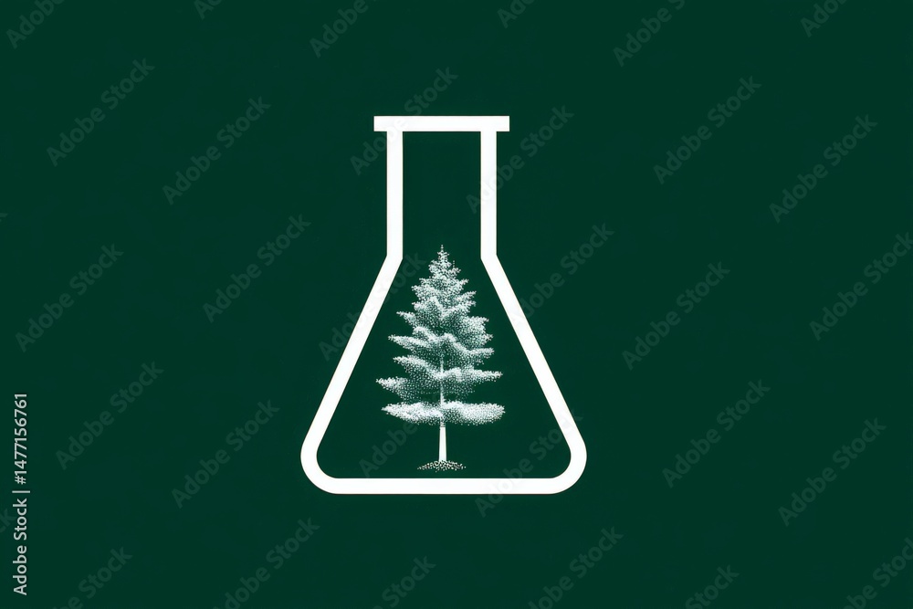 Poster Creative illustration of a flask with a tree design symbolizing environmental science and sustainability efforts in a laboratory setting