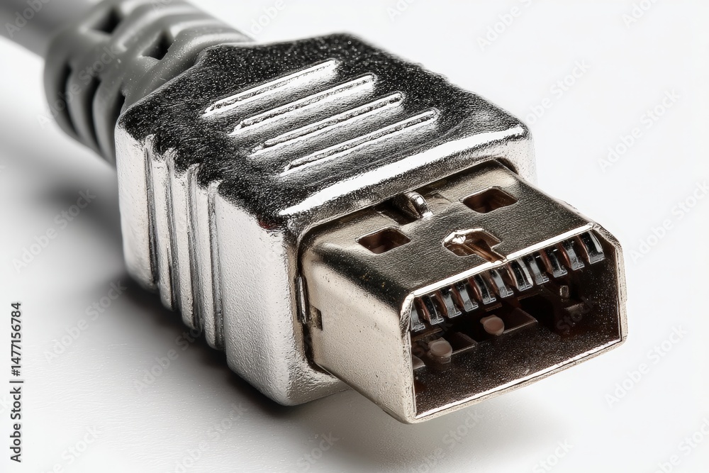 Poster close-up view of a usb connector showcasing fine details and metallic finish