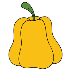 Hand drawn cartoon yellow bell pepper on white background.