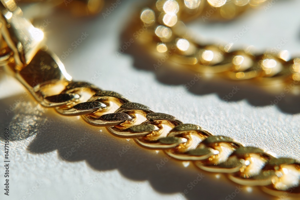 Poster Close-up view of a shining gold chain highlighting its intricate links and satin sheen