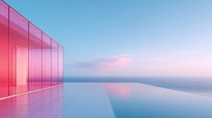 Modern Glass Building with Infinity Pool Overlooking the Sea