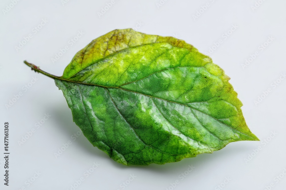 Poster Detailed close-up of a green leaf showcasing intricate textures and natural color variations in a minimalist setting