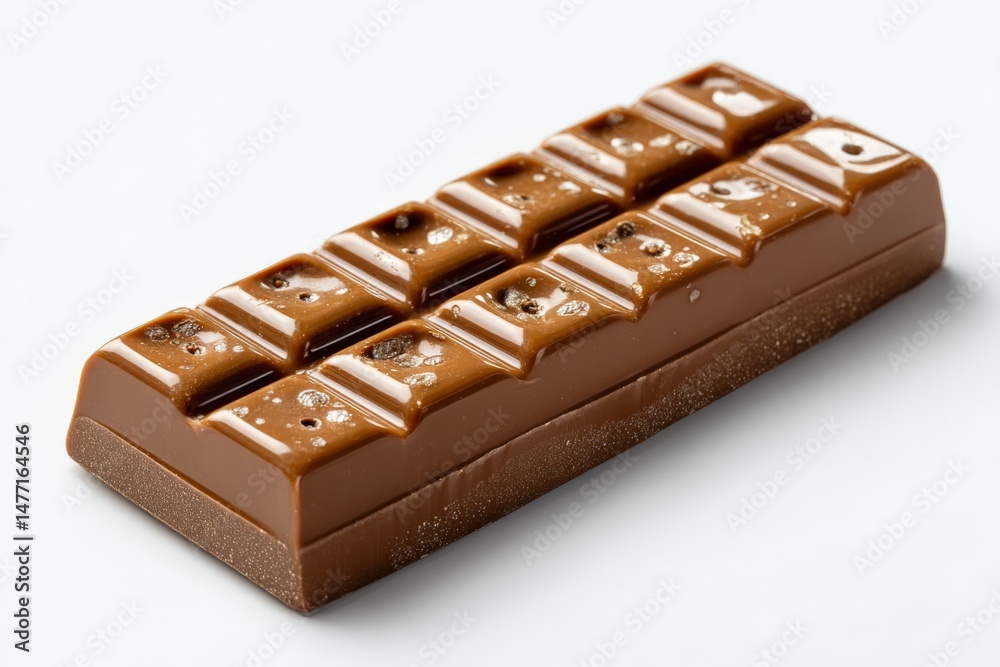 Aufkleber Close-up of a chocolate bar with a smooth surface and segmented pieces on a plain background