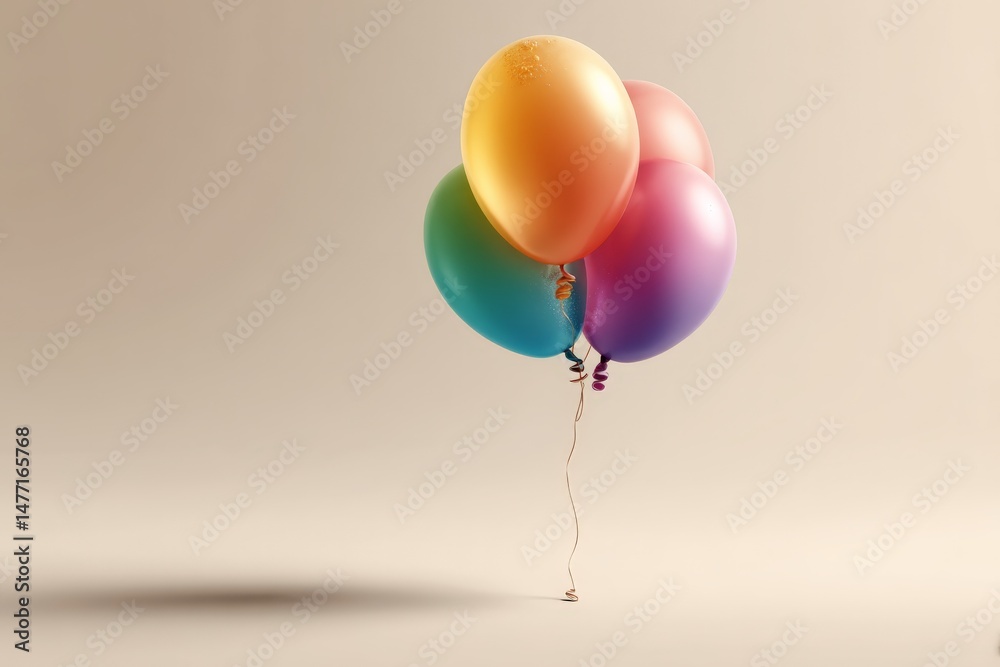 Poster colorful balloons float against a soft background, creating a festive atmosphere for celebrations an