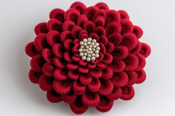 Exquisite red flower brooch with pearl accents designed for elegant accessories