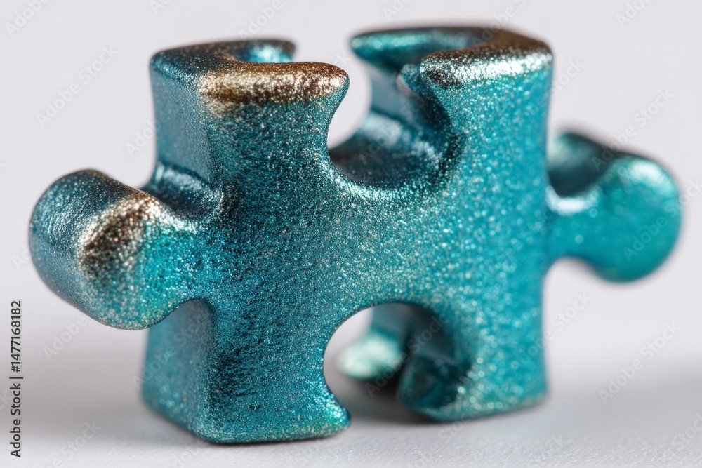 Poster shiny turquoise puzzle piece with a metallic finish highlighting its curves and edges