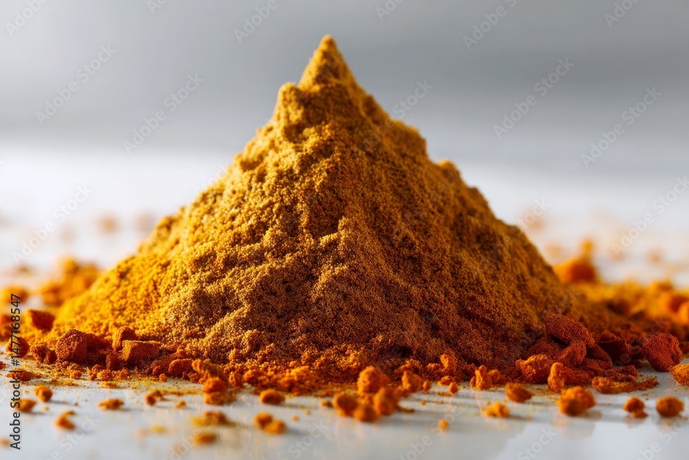 Poster vibrant turmeric powder piled on a surface showcasing its rich color and texture
