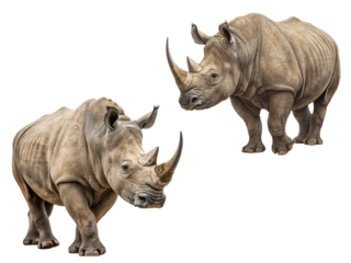 rhinoceros (whole body) from two different angles, transparent background