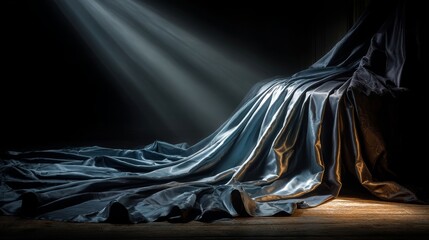 Dramatic Fabric Drapery with Light Beam on Dark Background