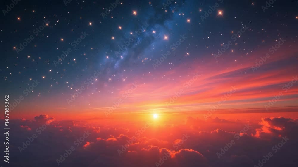 Canvas Prints sun's beautiful dawn with stars and a gradient shifting from blue to red