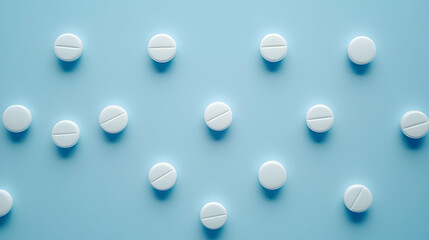 White Circular Pills Arranged on a Light Blue Background