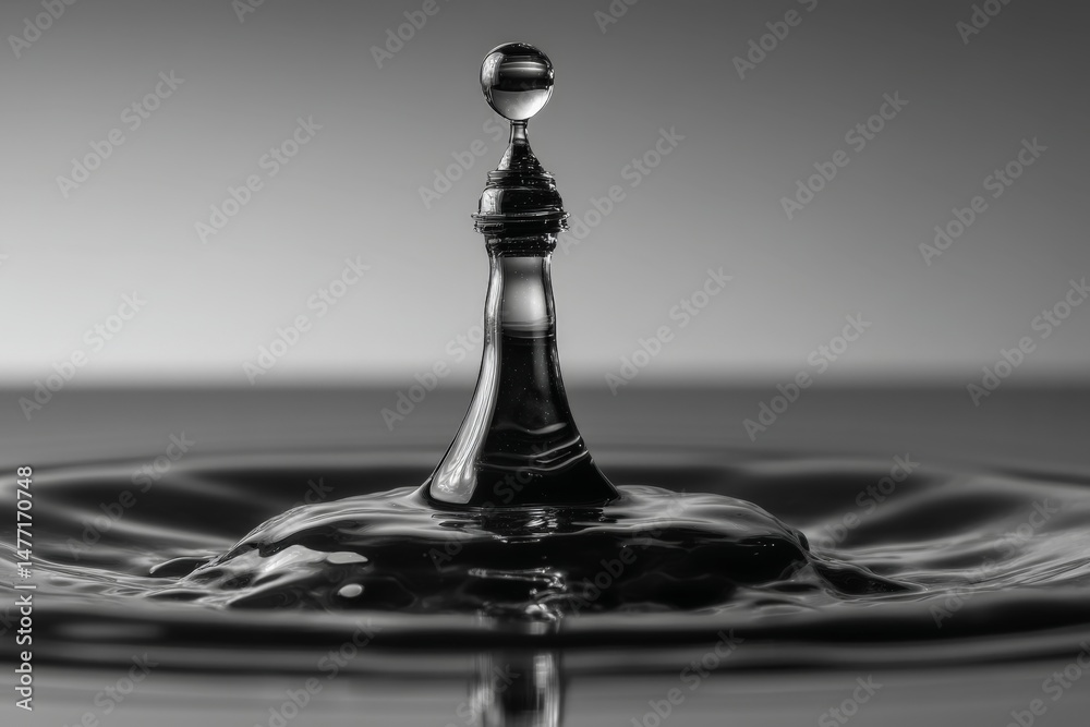 Poster water droplet creates a stunning splash in monochrome design capturing fluid motion