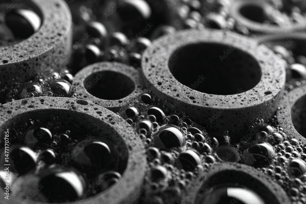 Leinwandbilder Bubbles and textured rings create an abstract composition in a close-up of a material in a studio setting