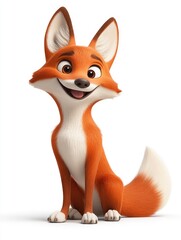 Obraz premium 3D cartoon fox character with bright orange fur and friendly smile sitting isolated on white background